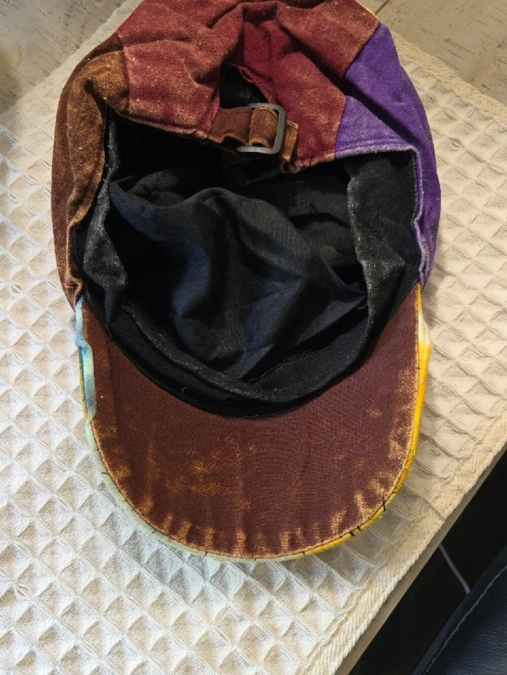 Patchwork Butterfly Cap in Yellow, Purple, Green